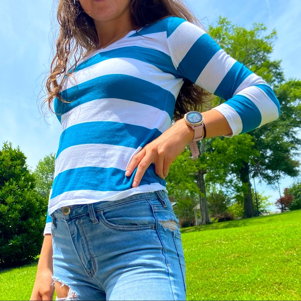 Striped V-Neck Long Sleeved Shirt